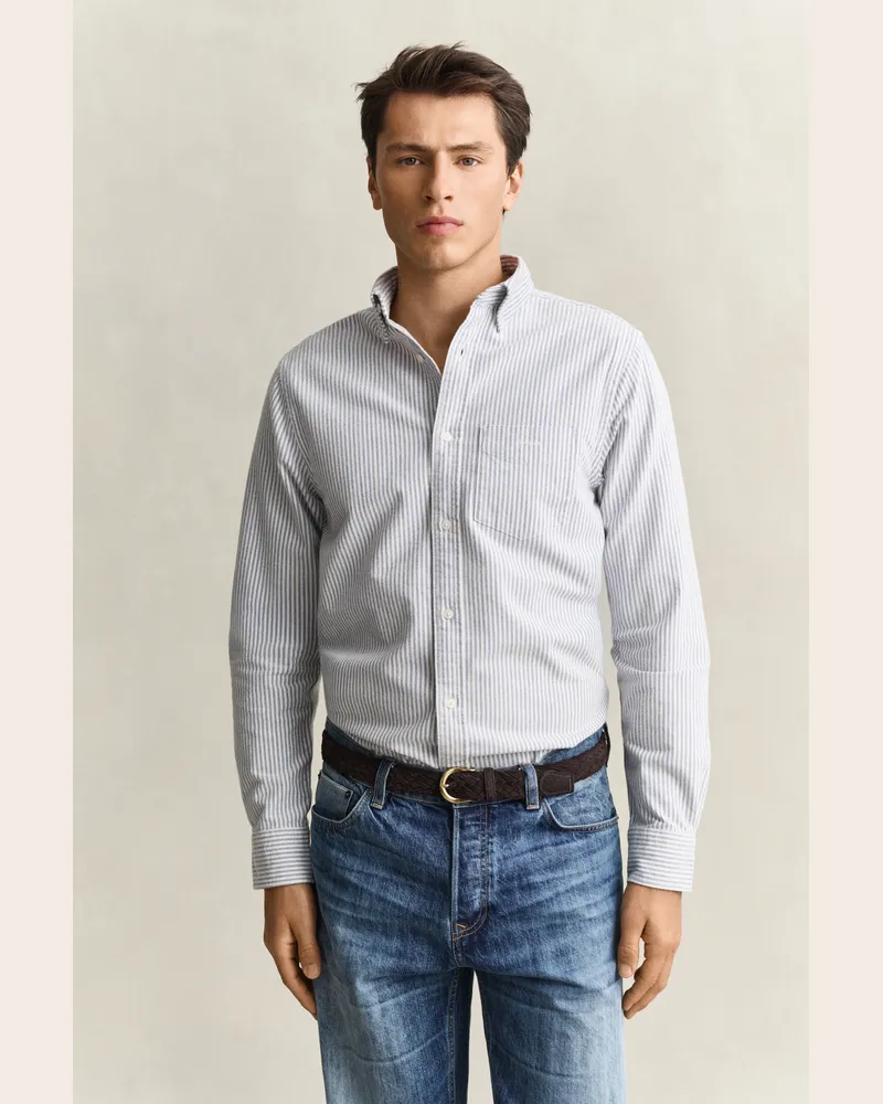 Gant Herren Gestreiftes Hemd aus gebürstetem Oxford CRISP Blau Crisp
