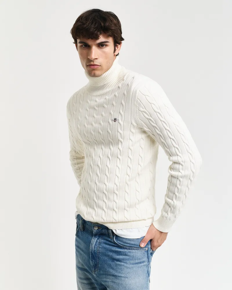 Gant Herren Zopfstrick Rollkragenpullover aus Baumwolle 