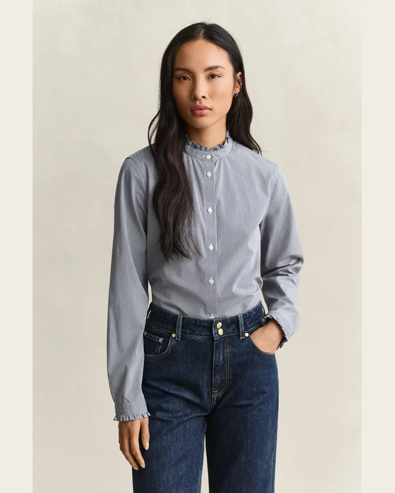 Gant Damen Bluse mit Rüschenkragen CLASSIC Blau Classic