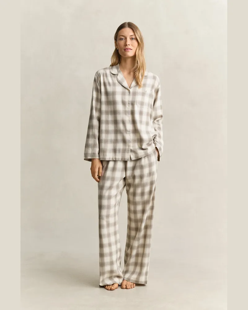 Gant Damen Karierte Pyjamahose aus Flanell MIST TAUPE Mist