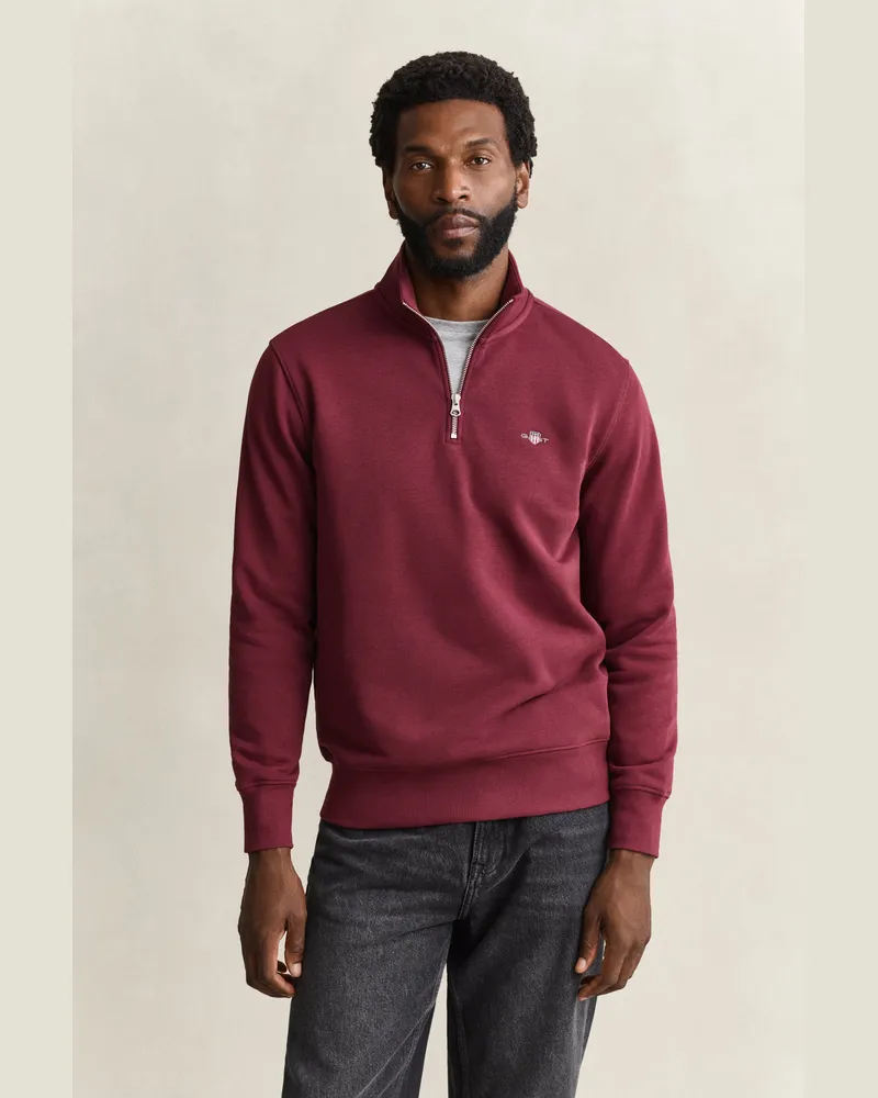 Gant Herren Shield Sweatshirt mit halblangem Reißverschluss DEEP GRAPE WINE Deep