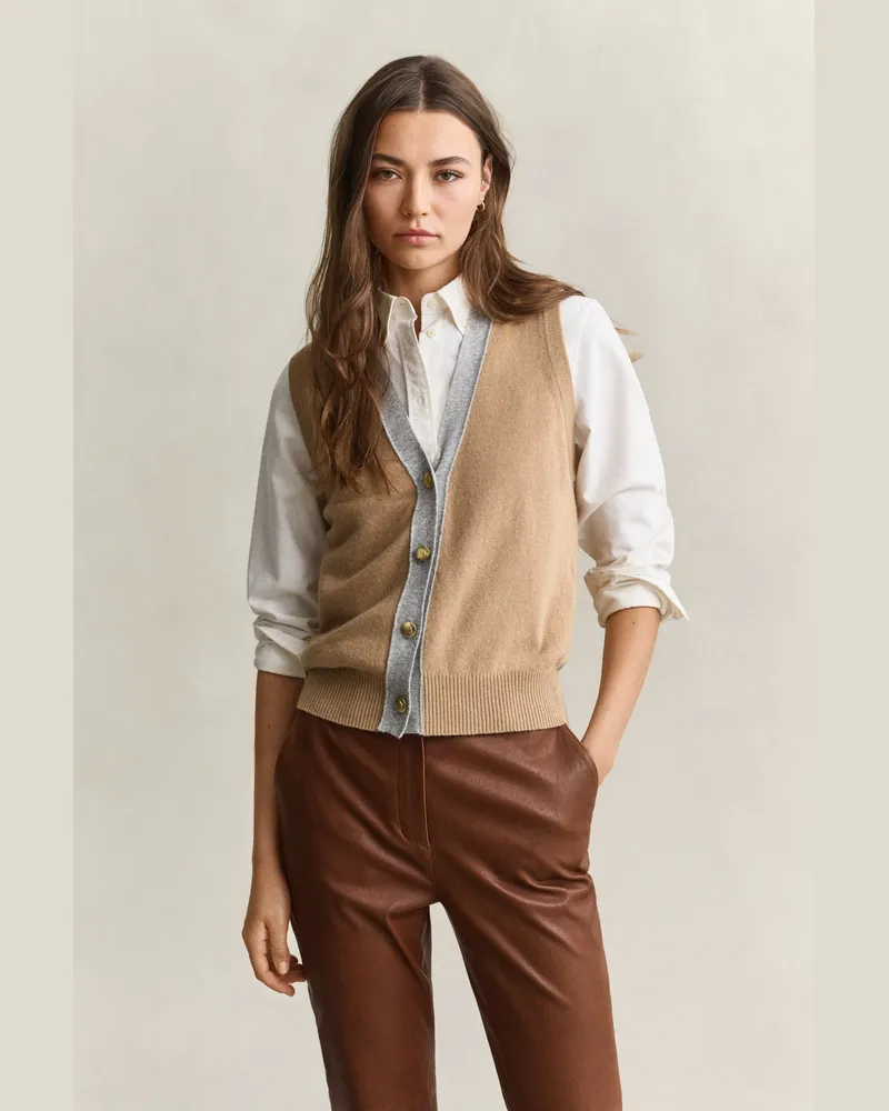Gant Damen Strickpullunder mit Kontrastdetail WARM KHAKI Warm