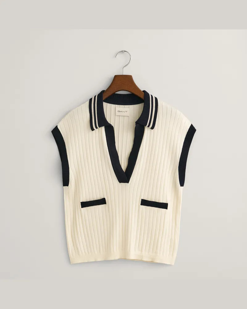 Gant Damen Ärmelloser Rippstrick Polopullover 