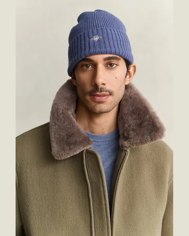 Gant Herren Shield Beanie aus Wolle Blau HORIZON Blau
