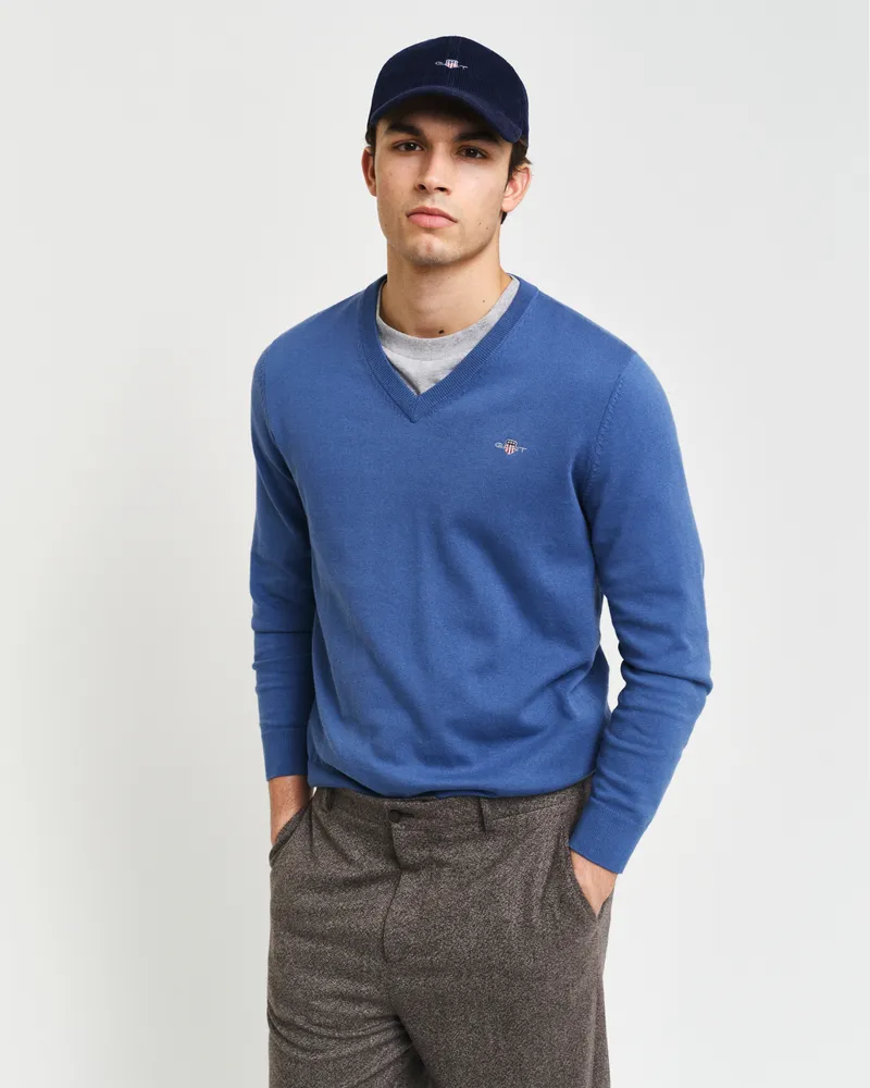 Gant Herren Klassischer V-Neck Pullover aus Baumwolle 