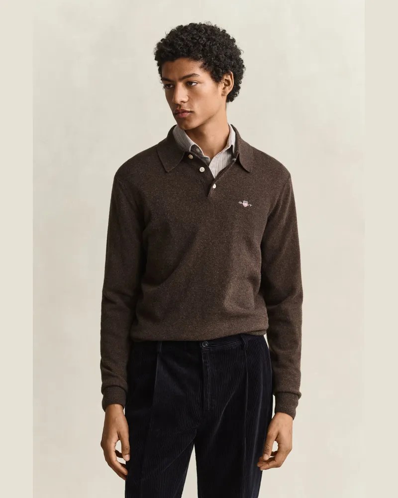 Gant Herren Superfine Lambswool Polopullover DARK Braun MELANGE Dark