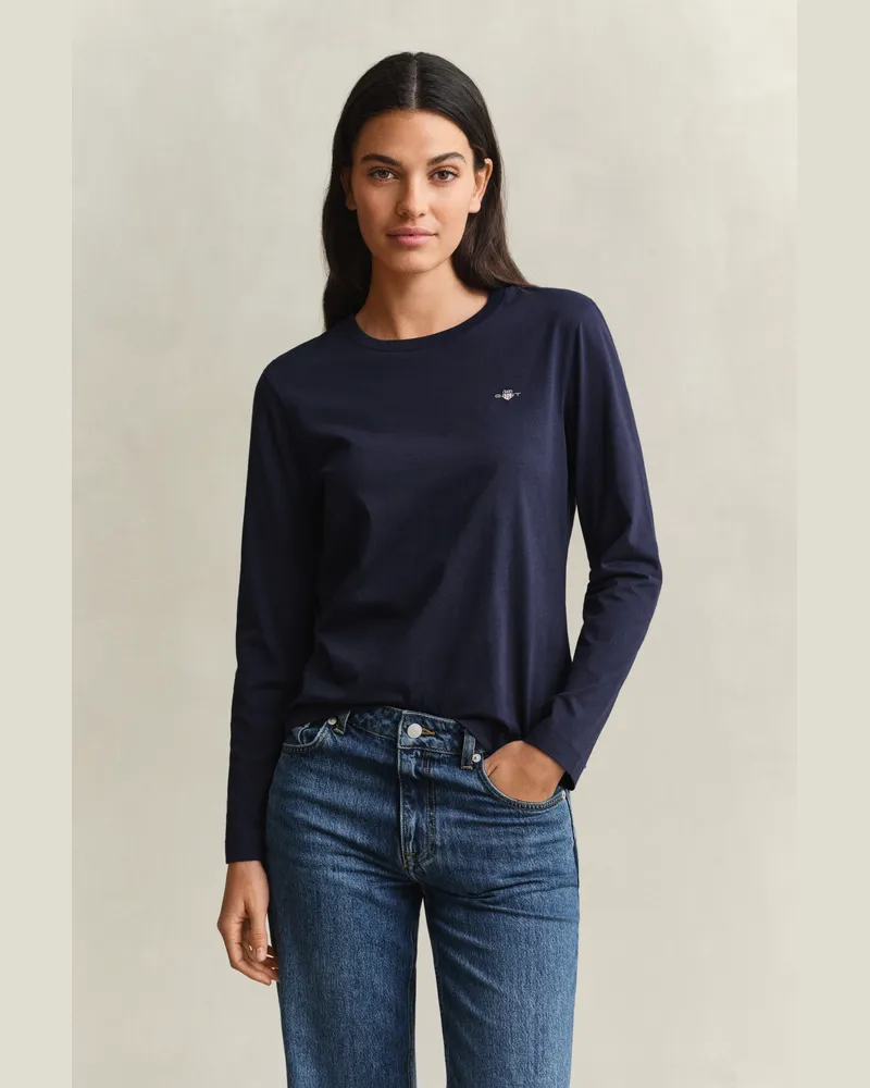 Gant Damen Shield Langarm-T-Shirt EVENING Blau Evening