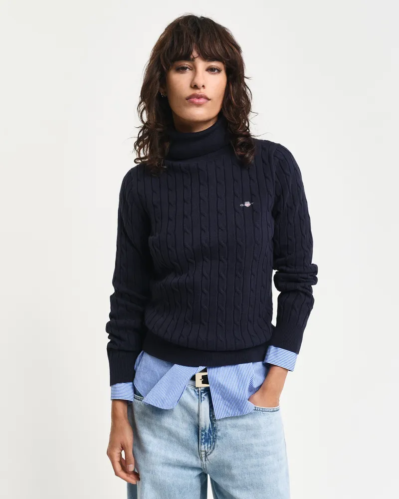 Gant Damen Zopfstrick Rollkragenpullover aus Stretch-Baumwolle 