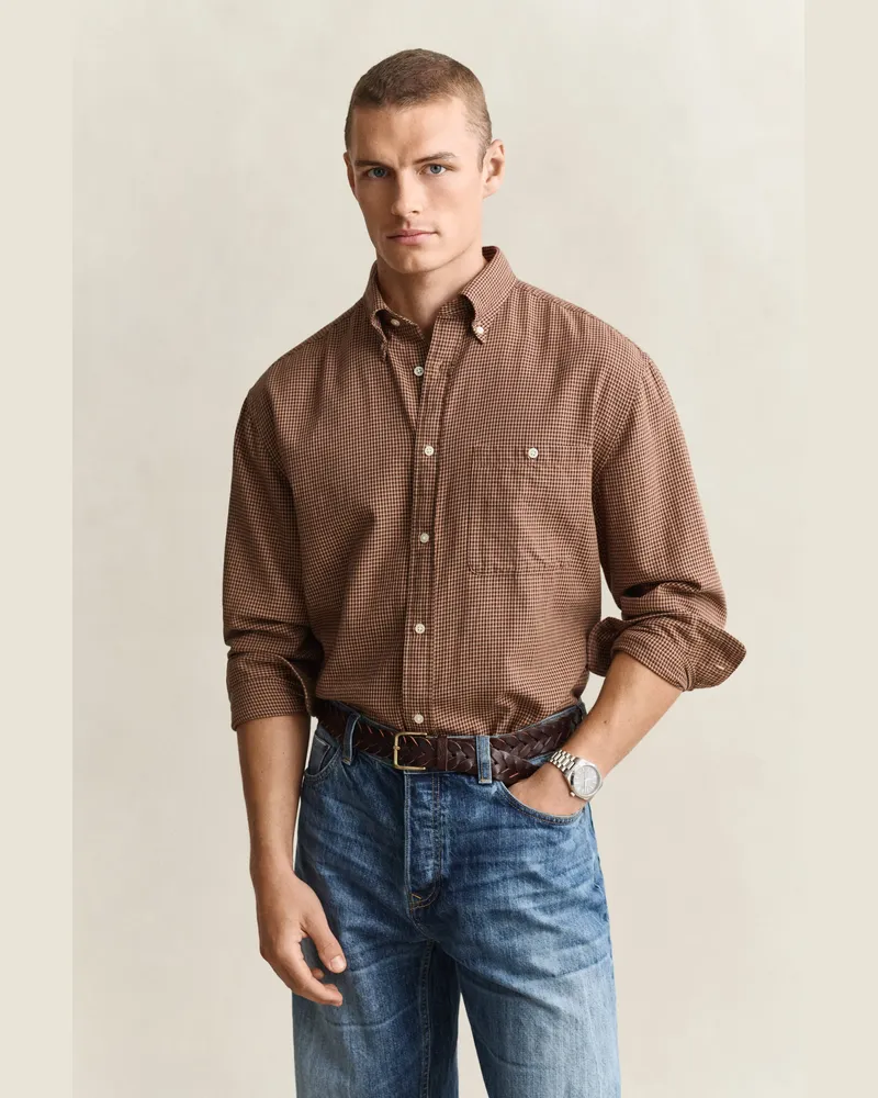 Gant Herren Member Exclusive Hemd mit Karomuster CARAMEL Braun Caramel