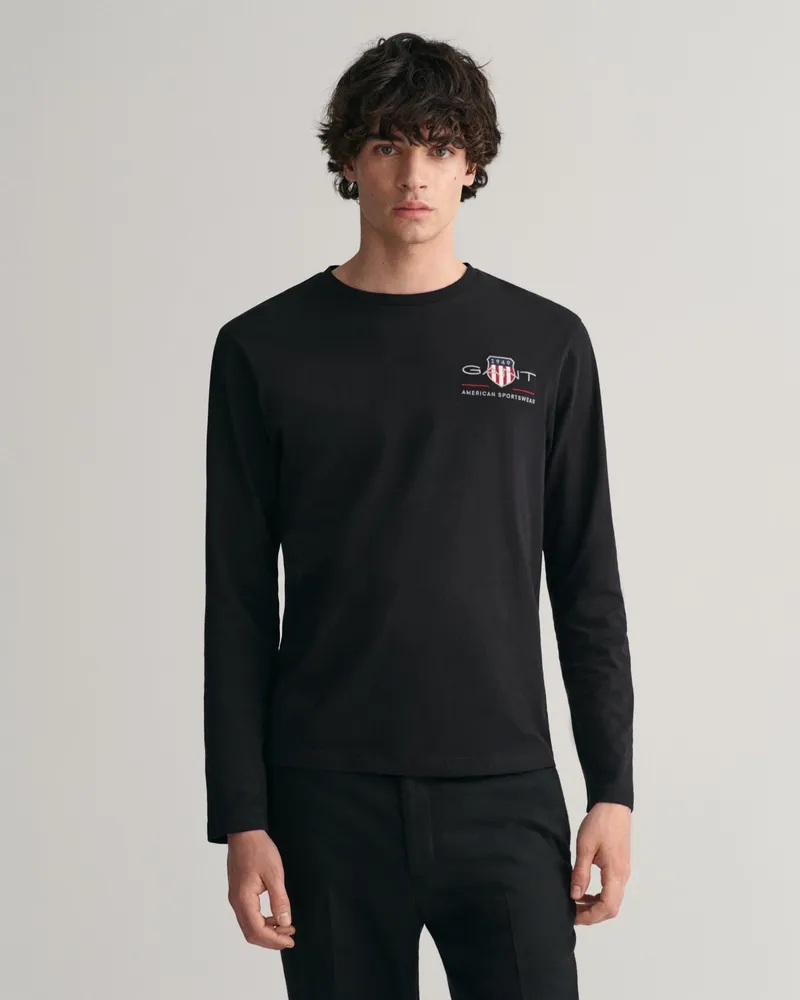 Gant Herren Medium Archive Shield T-Shirt Schwarz Schwarz