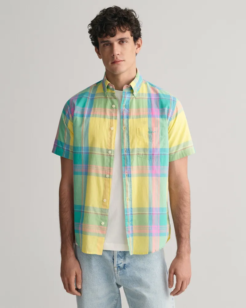 Gant Herren Farbenfrohes Regular Fit Madras Kurzarmhemd 