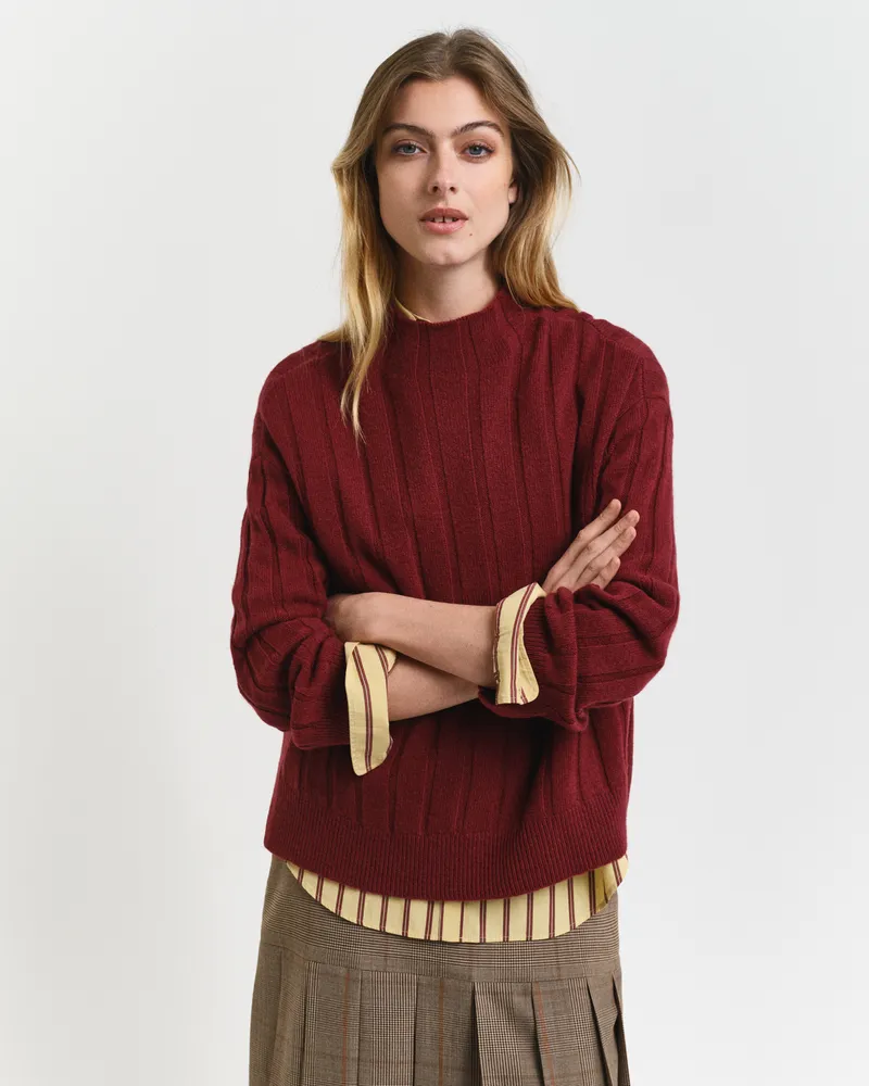 Gant Damen Breit gerippter Wollpullover mit Stehkragen 