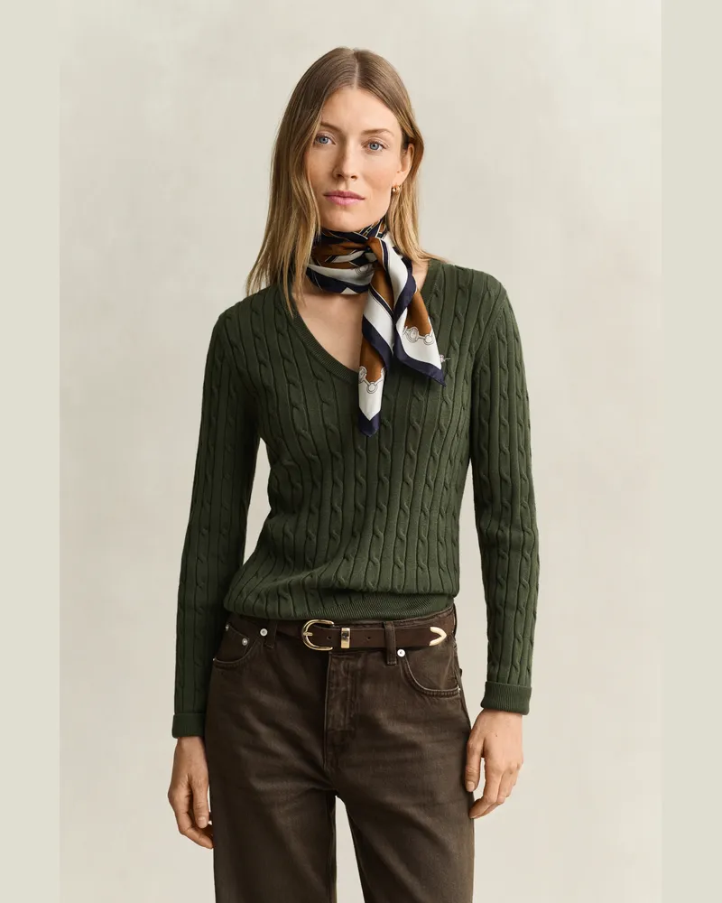 Gant Damen Classic Zopfstrickpullover MOSSY Grün Mossy