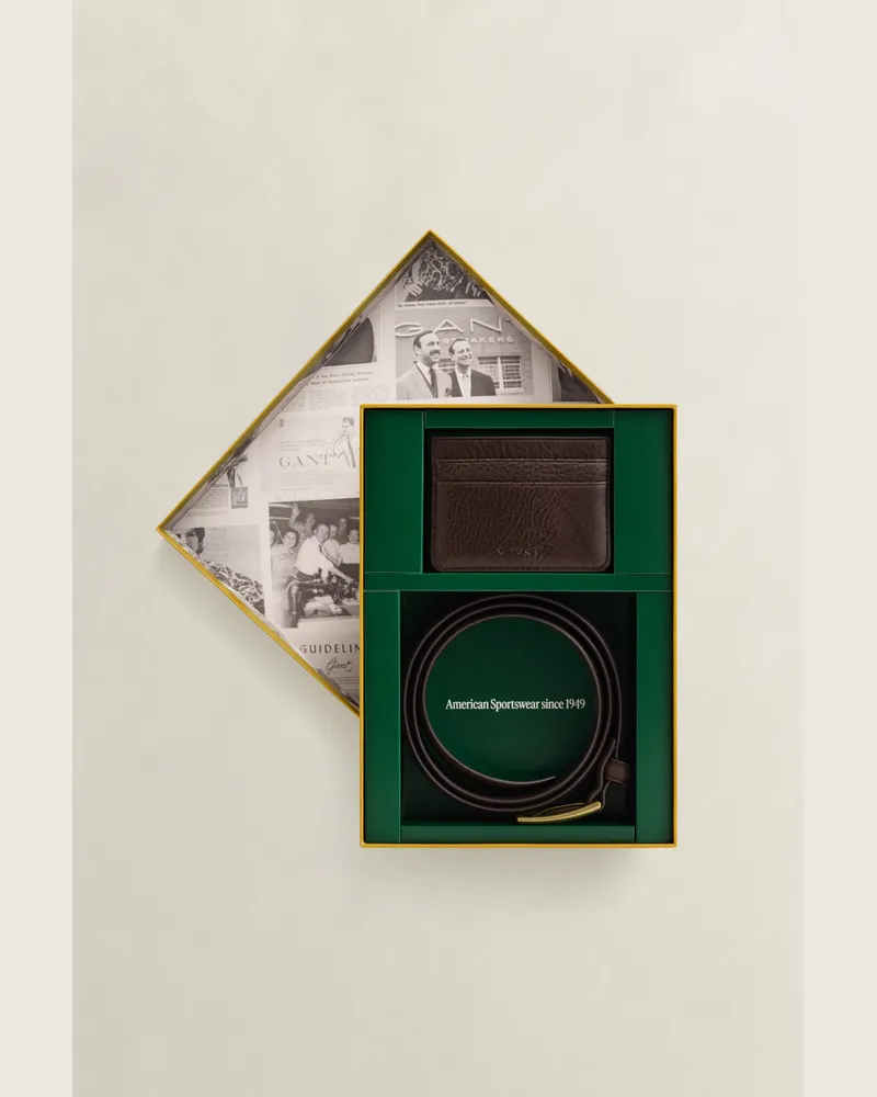 Gant Herren Ledergürtel und Kartenetui im Geschenkeset RICH Braun Rich