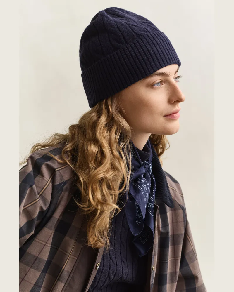 Gant Damen Zopfstrick-Beanie aus Wolle EVENING Blau Evening