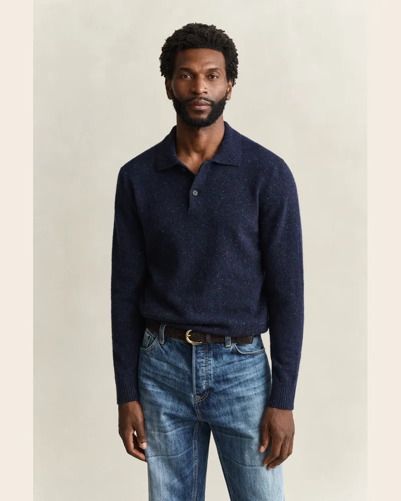 Gant Herren Polopullover aus Wollmix mit Noppenstruktur EVENING Blau Evening