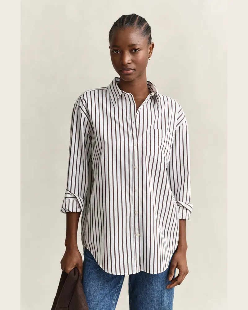 Gant Damen Relaxed Fit Classic Popeline-Bluse mit Streifen DEEP Braun Deep