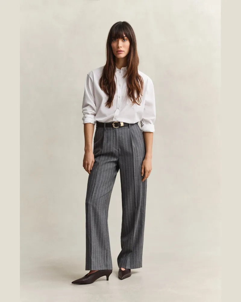 Gant Damen Pinstripe Wollhose CHARCOAL MELANGE Charcoal