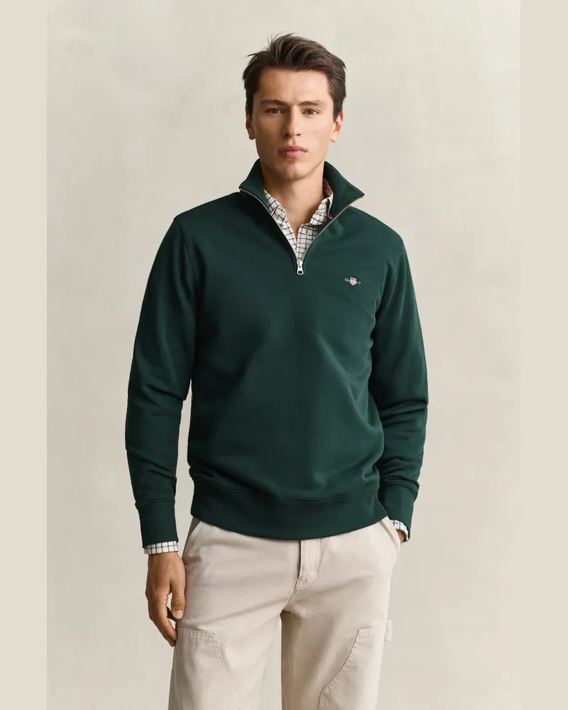 Gant Herren Shield Sweatshirt mit halblangem Reißverschluss TARTAN Grün Tartan