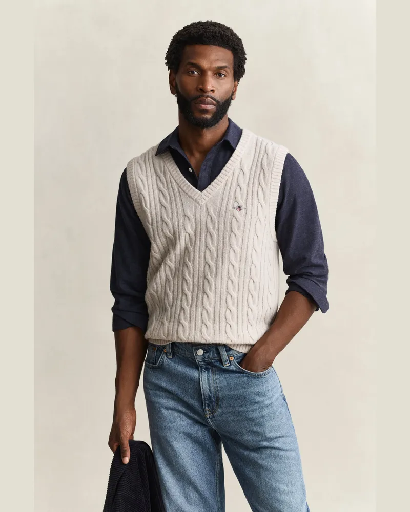 Gant Herren Zopfstrick Pullunder aus Lambswool CLAY BEIGE Clay