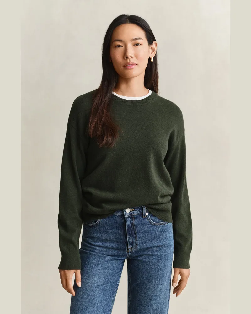 Gant Damen Superfine Lambswool Rundhalspullover MOSSY Grün Mossy
