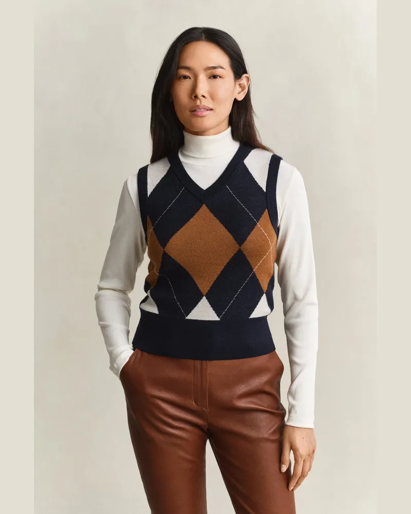 Gant Damen Strickpullunder aus Wolle mit Argyle-Muster EVENING Blau Evening