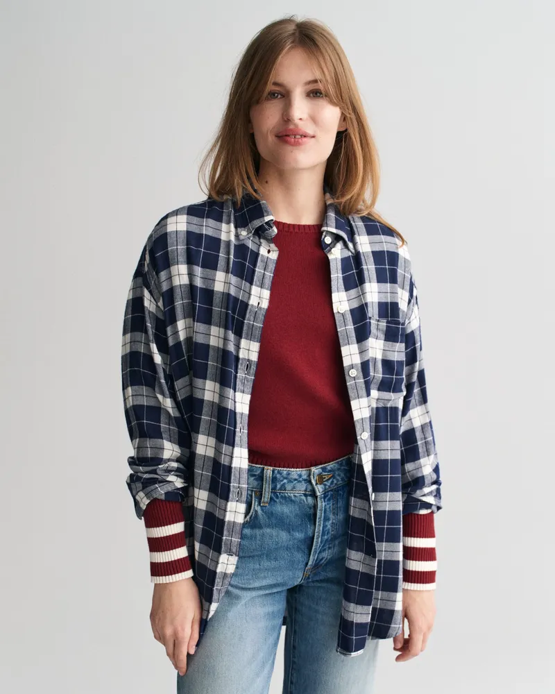 Gant Damen Oversized Flanellbluse mit Karomuster 
