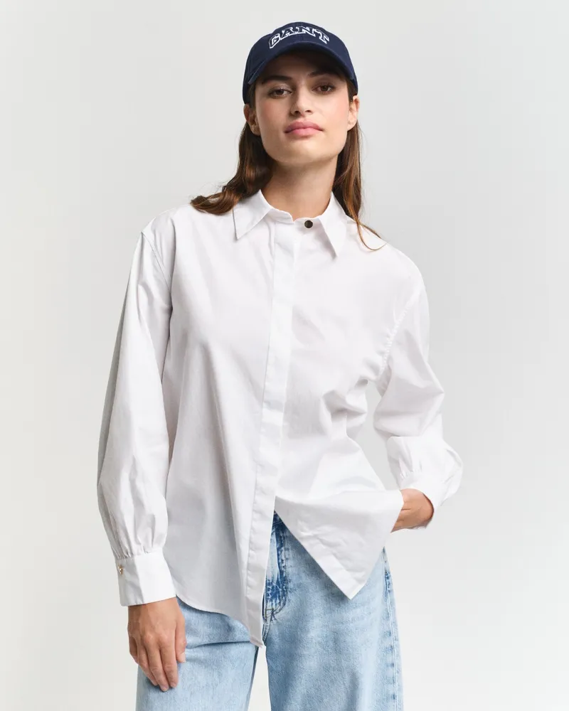 Gant Damen Regular Fit Popeline Bluse mit voluminösen Ärmeln 