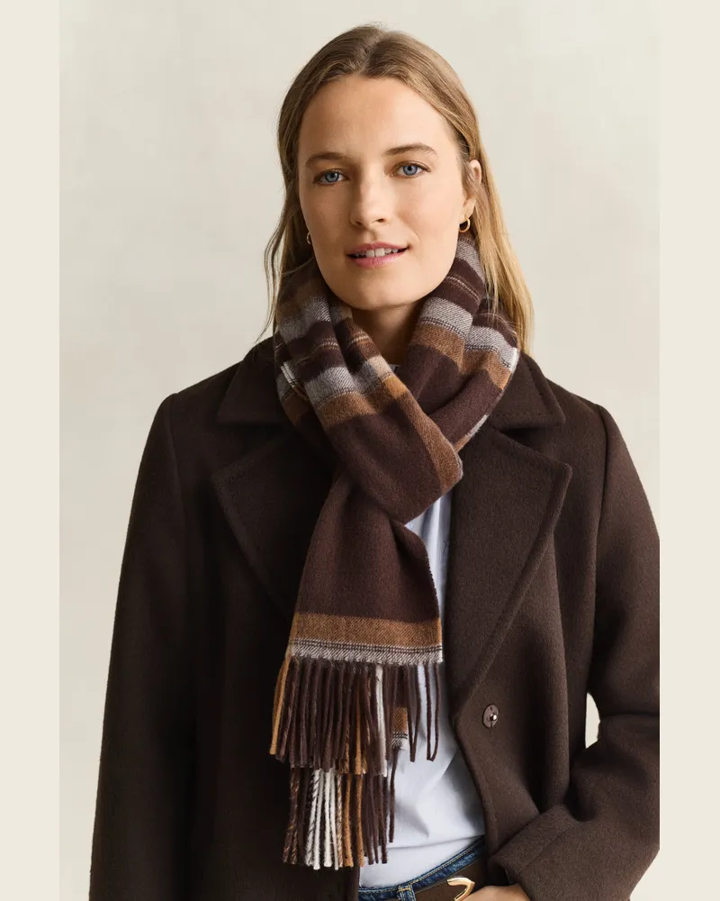 Gant Damen Wollschal mit Tartan-Muster DEEP Braun Deep