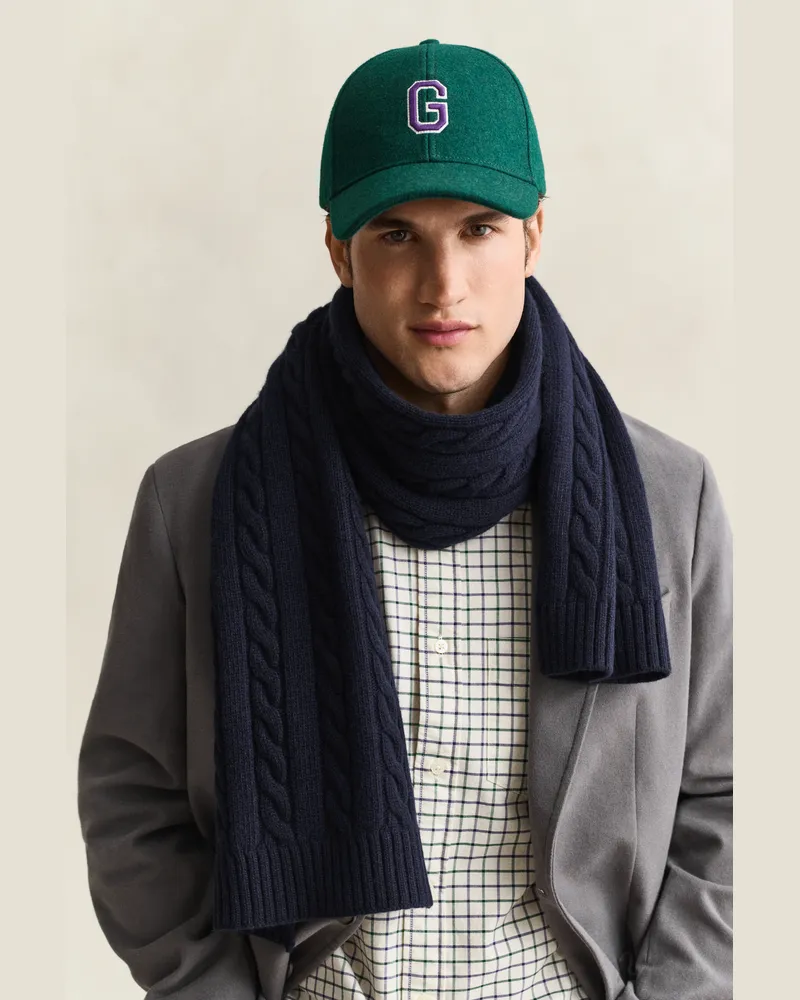 Gant Herren Zopfstrick-Schal aus Lambswool EVENING Blau Evening