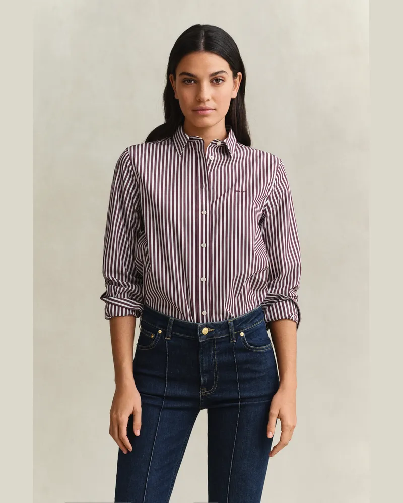 Gant Damen Popeline-Bluse im Regular Fit mit Streifen DARKENED WINE Darkened