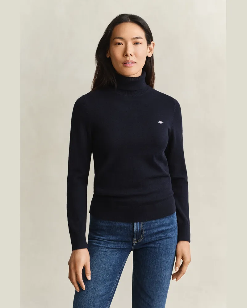 Gant Damen Rollkragenpullover aus Wolle und Biobaumwolle EVENING Blau Evening