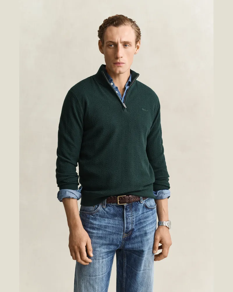 Gant Herren Troyer mit Fischgrätmuster TARTAN Grün Tartan