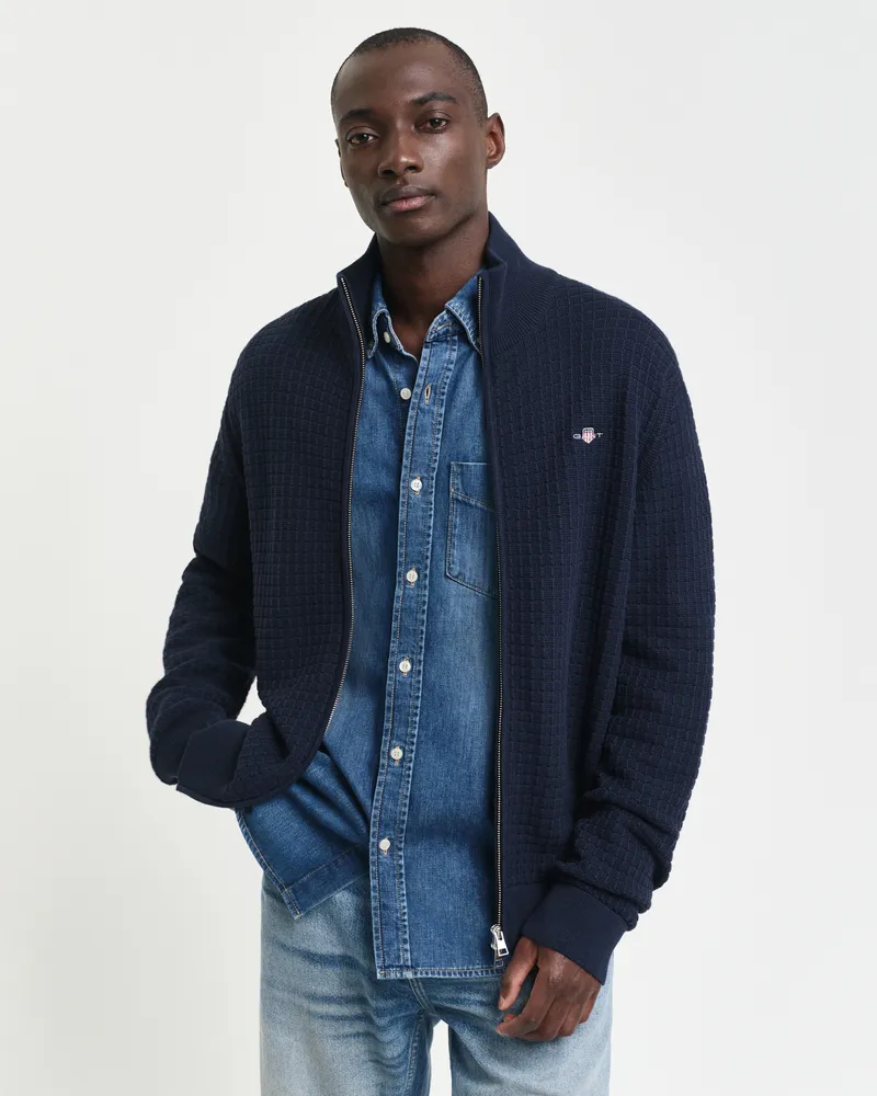 Gant Herren Strickjacke aus strukturierter Baumwolle mit Reißverschluss 