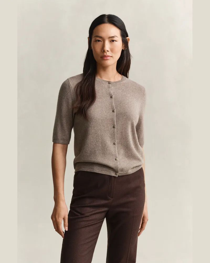 Gant Damen Kurzärmlige Strickjacke mit Kaschmiranteil DK SAND MELANGE Dk