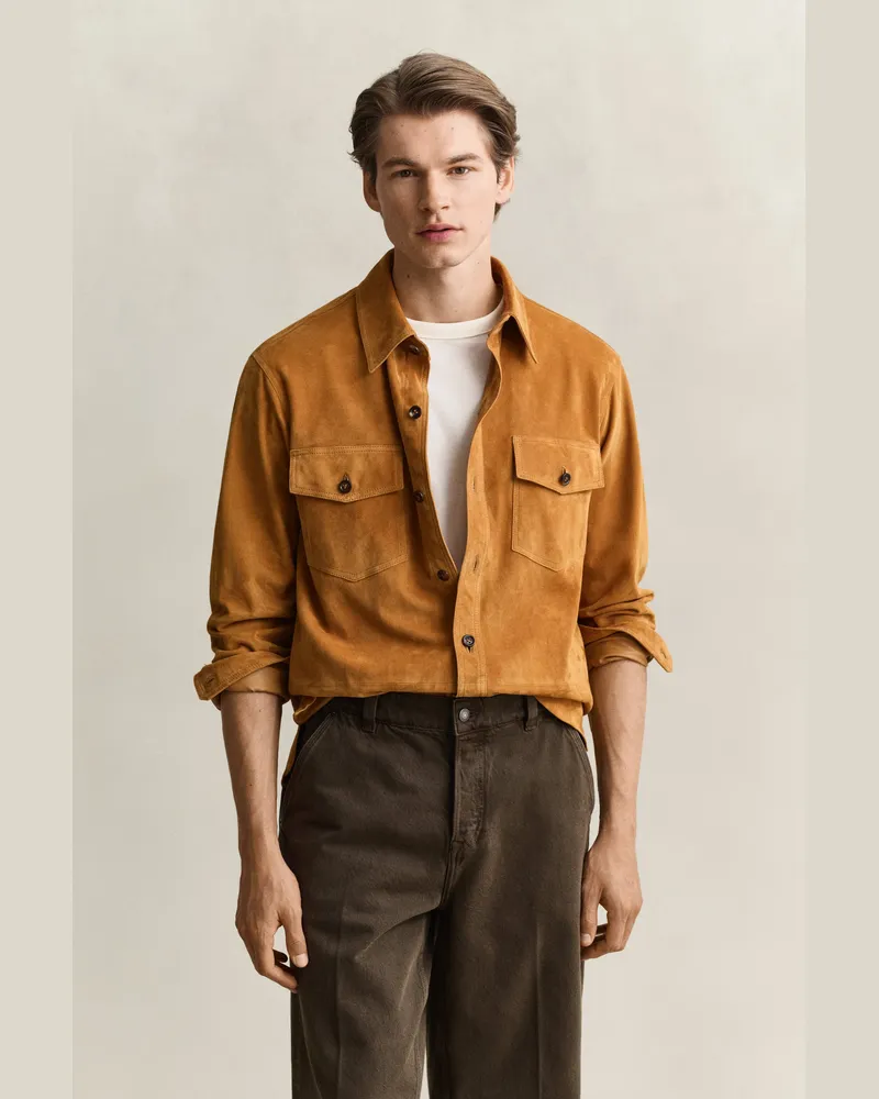 Gant Herren Hemdjacke aus Veloursleder COGNAC Cognac