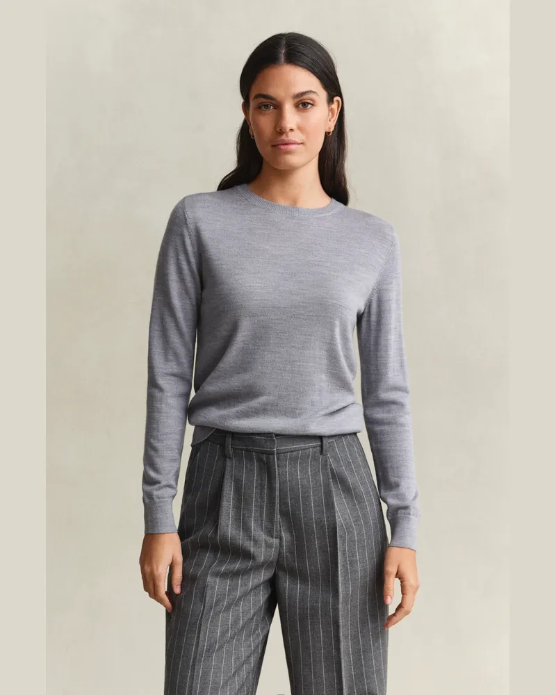 Gant Damen Rundhalspullover aus extrafeiner Merinowolle Grau MELANGE Grau