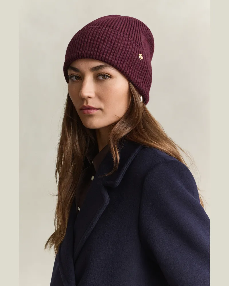 Gant Damen Gerippte Beanie aus Wolle DARKENED WINE Darkened