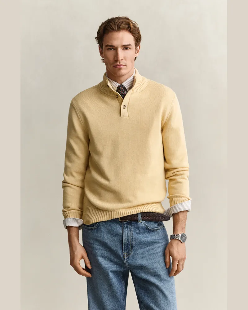 Gant Herren Geknöpfter Pullover aus Supima-Baumwolle MILD Gelb Mild