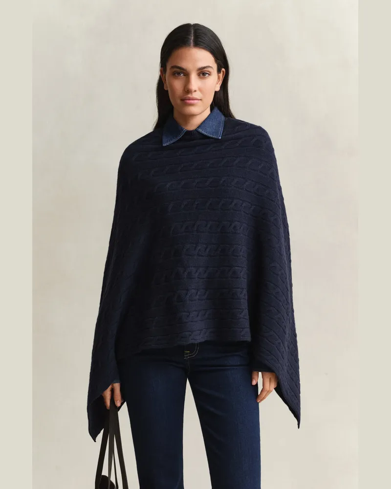 Gant Damen Zopfstrick Poncho aus Wolle EVENING Blau Evening