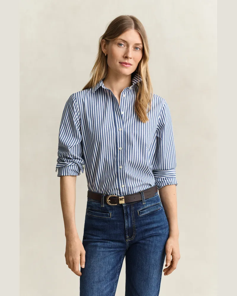 Gant Damen Popeline-Bluse im Regular Fit mit Streifen Blau HORIZON Blau