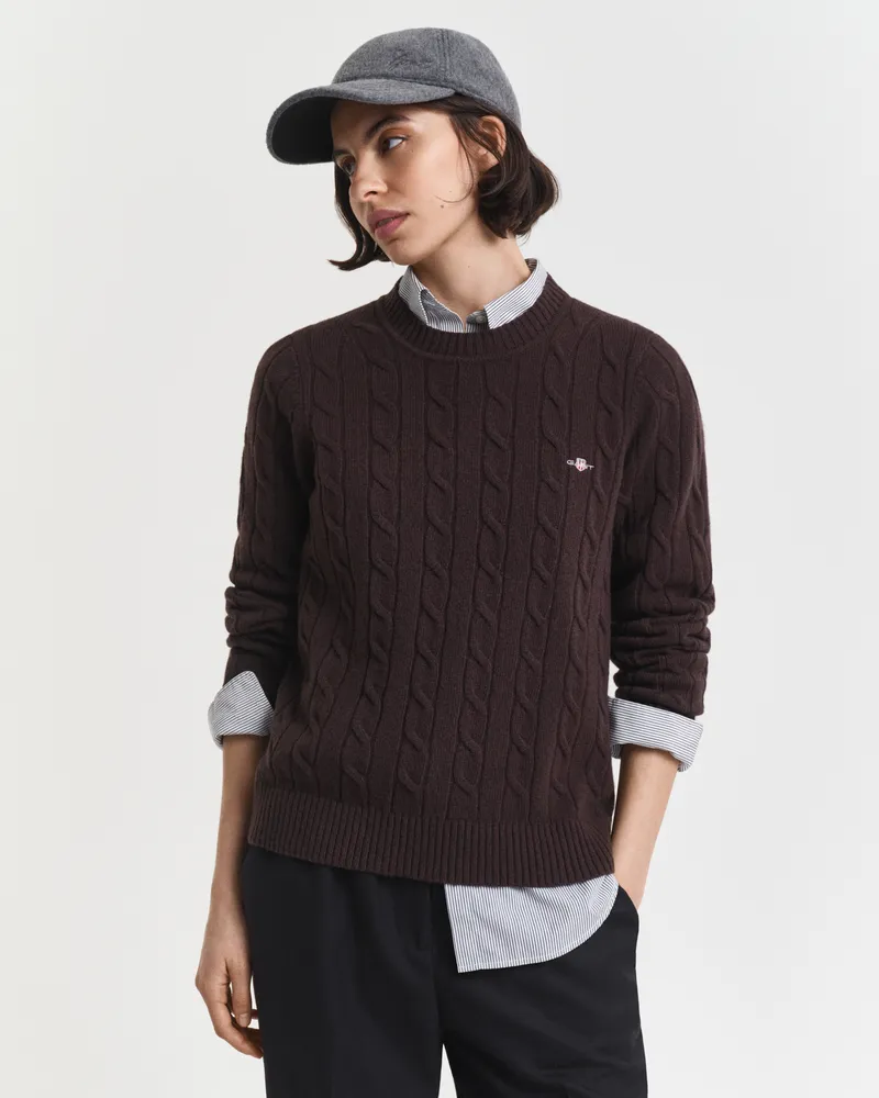 Gant Damen Zopfstrickpullover aus Lambswool DEEP Braun Deep