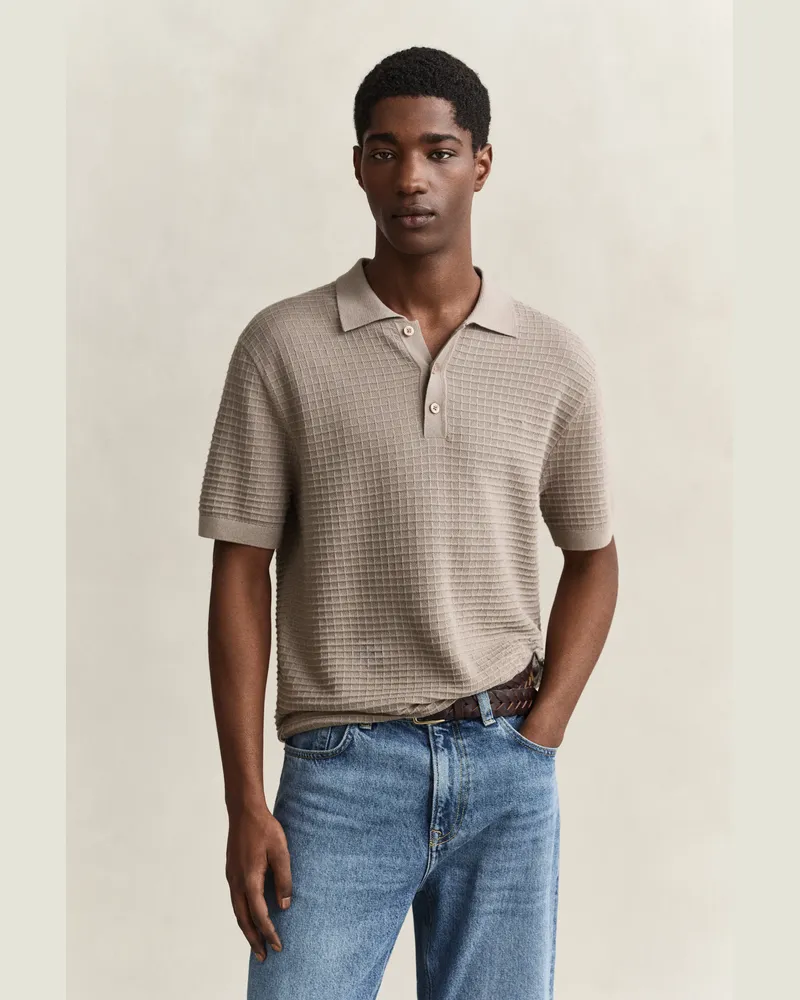 Gant Herren Strukturierter Polopullover MIST TAUPE Mist