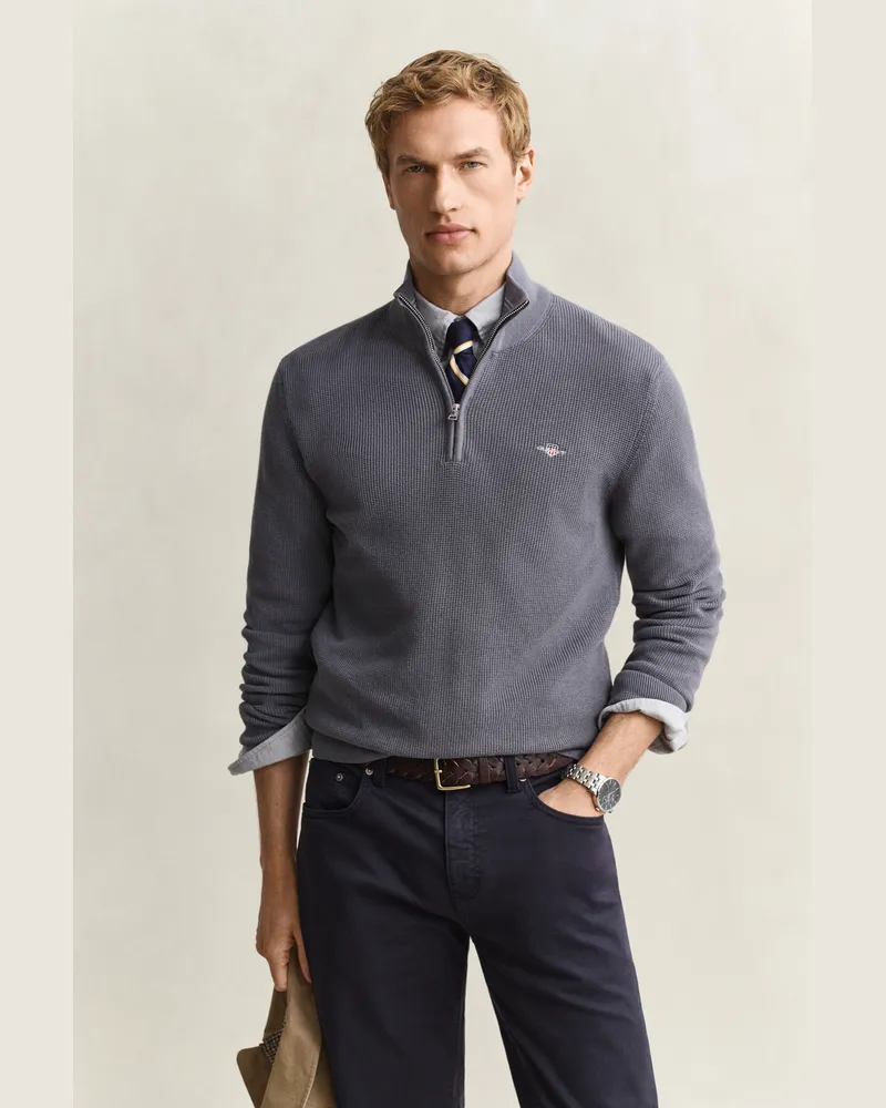 Gant Herren Troyer aus strukturierter Baumwolle MID Grau Mid
