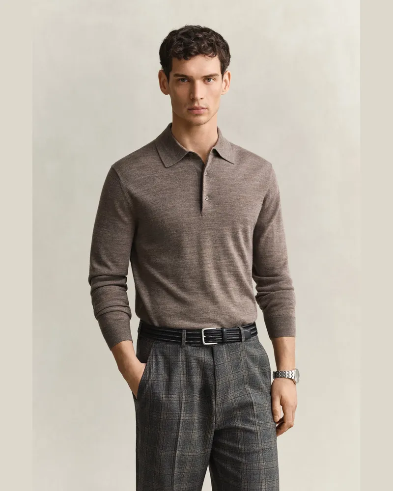 Gant Herren Polopullover aus extrafeiner Merinowolle DK HAZELNUT MELANGE Dk