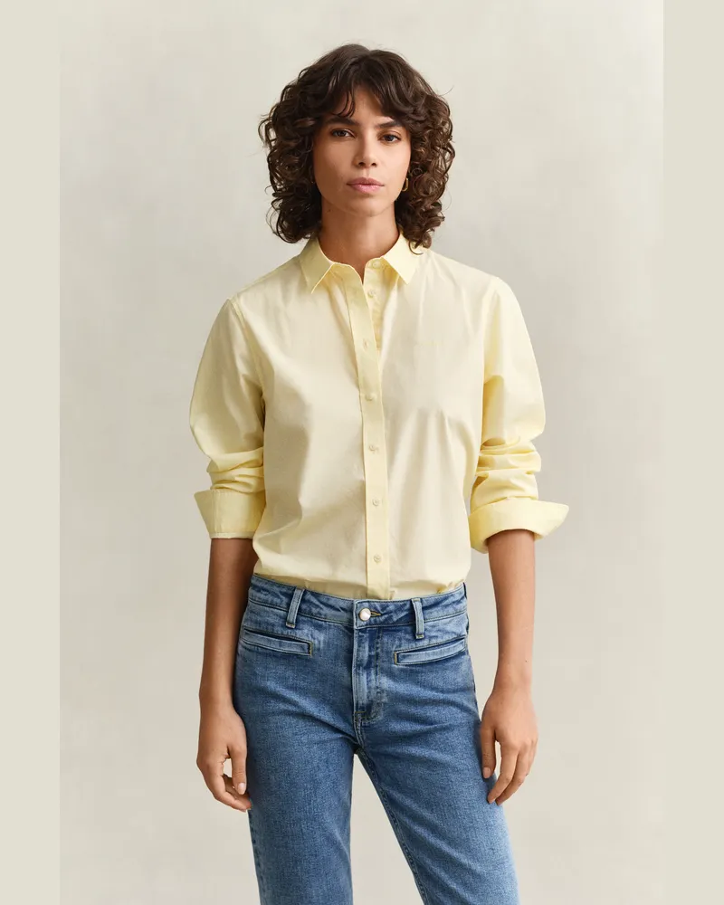 Gant Damen Classic Regular Fit Popeline Bluse VANILLA Gelb Vanilla
