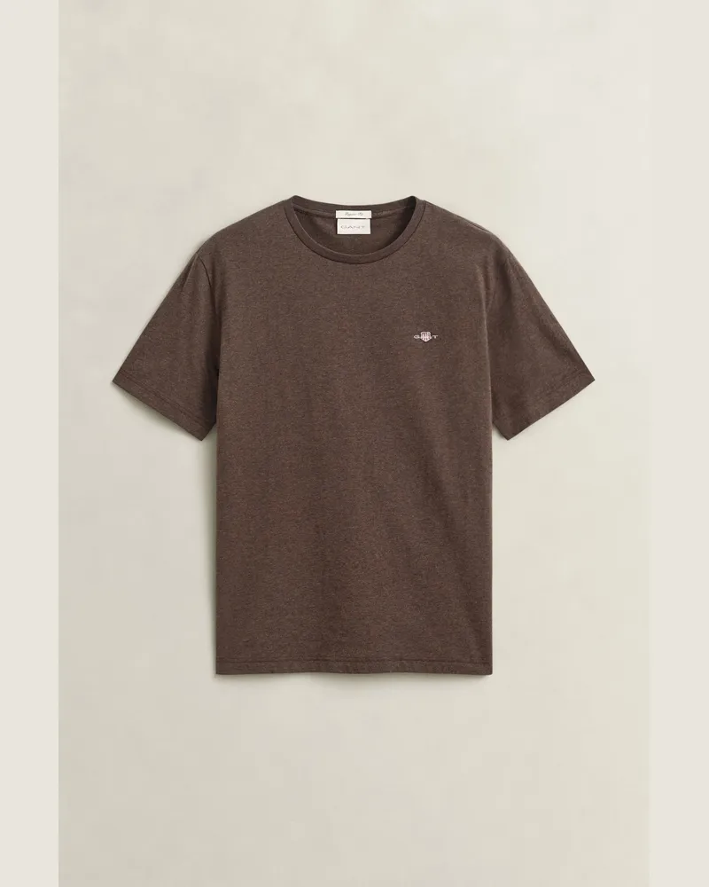 Gant Herren Regular Fit Shield T-Shirt Schwarz Braun MELANGE Schwarz