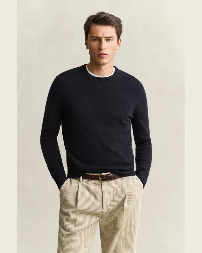 Gant Herren Kaschmir Rundhalspullover EVENING Blau Evening