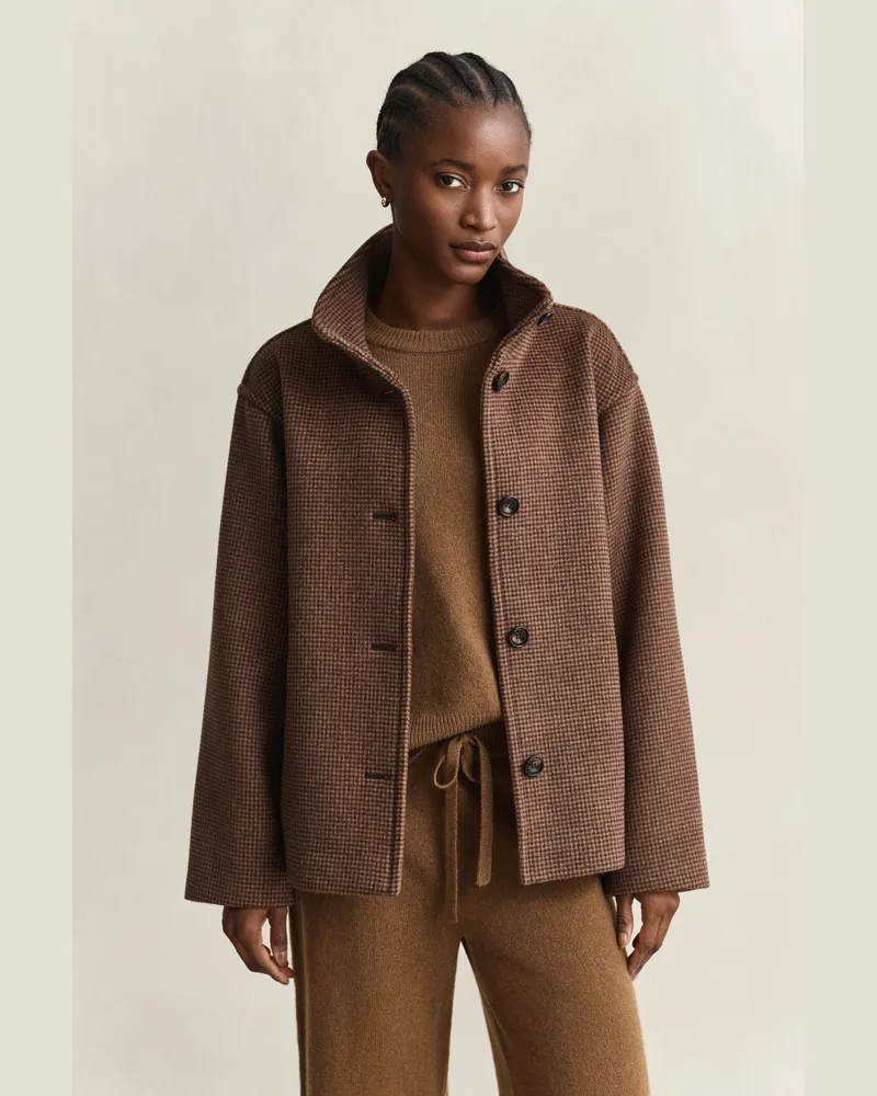 Gant Damen Karierte Jacke aus Wollmischung DEEP Braun Deep
