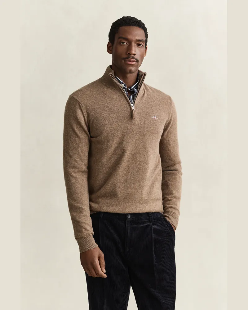 Gant Herren Troyer aus Lambswool LIGHT Braun MELANGE Light